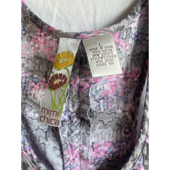 Mimi Chica Floral Button Down Racerback Tank - Size Large - Picture 3 of 3